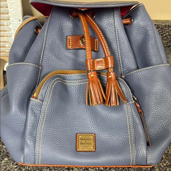 Dooney & Bourke Blue and Brown Leather Backpack - Picture 13 of 13